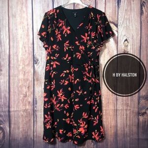H by Halston Short Sleeve Floral Watercolor Wrap Dress